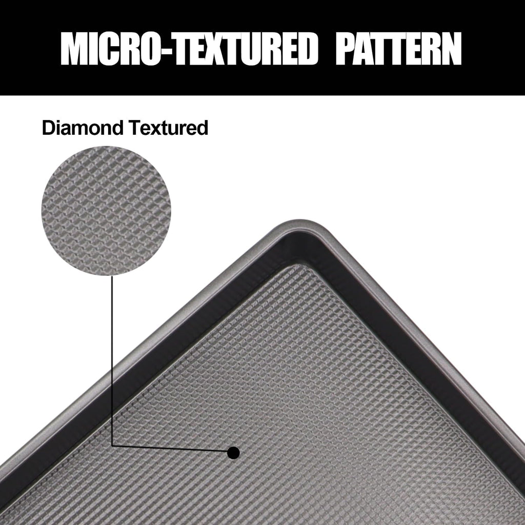 Cookie Sheets for Baking Nonstick, 2 Pack Heavy Duty 0.8mm Dark Gray Sheet Pan Set Quarter(9x13in) & Jelly Roll(10x15in), Diamond Textured Commercial Grade, Small Oven Safe