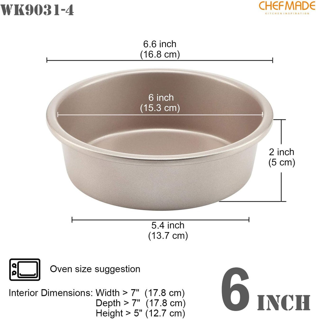 CHEFMADE Mini Round Cake Pan Set, 6-Inch 4Pcs Non-Stick Round Cake and Loaf Bakeware for Oven and Instant Pot Baking (Champagne Gold)