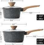 Kordisen Sauce Pan Set with Lid, 1.5QT & 2.5QT Non Stick Small Pots with Granite Coating, Saucepan with Pour Spout, Multipurpose Induction Cooking Pans, PFOA/PFOS Free