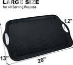 Extra Large Serving Tray with Handles, 20x13 inch, Set of 2 Melamine Platters for Serving Food, Turkey, Cookie, Rectangular Trays for Eating, Raised Dots Matt Finished, Dishwasher Safe, Black