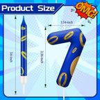 13PCS Birthday Cake Candles Set - Blue and Golden Ring Number Candles with Vibrant Designs for Boys & Girls, Theme Birthday Party Decorations, Cake Toppers for Theme Parties(Number 7)