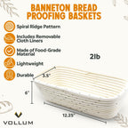 Banneton Bread Proofing Basket Sourdough Proofing Basket for Beginners & Professional Bakers, Handwoven Rattan Cane Bread Maker with Linen for Artisan Breads, 12.25 x 6 x 3.5 Inch, 2-Lb Rectangular