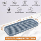 Silicone Organizer Tray, Soap and Sponge Holder for Kitchen Sink, Bathroom - Storage Tray for Dish Brush, Soap Dispenser, Dishwashing Accessories- 2 Pack (Gray)