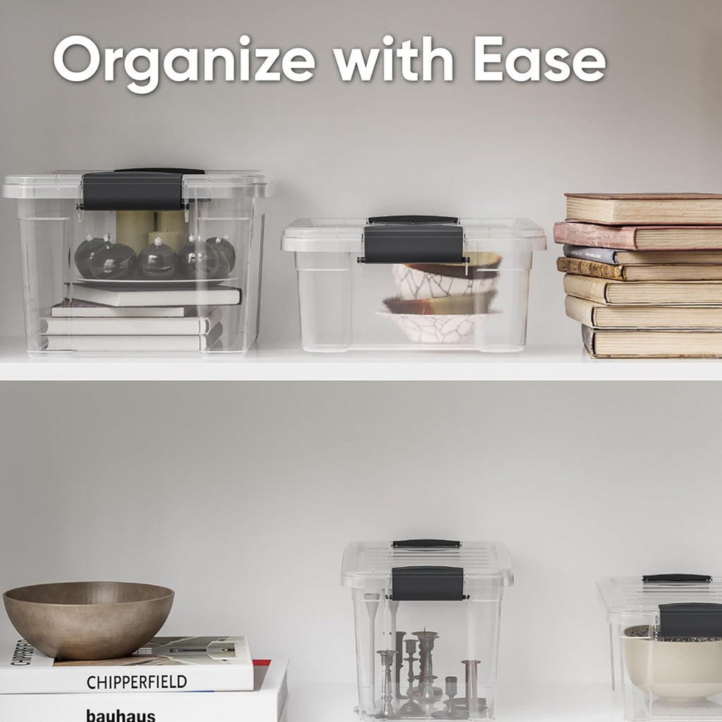 Superio Clear Storage Boxes with Lids, 16 Quart Plastic Container Bins for Organizing, Stackable Crates, BPA Free, Non Toxic, Odor Free, Organizers for Home, Office and Dorm, 4 Pack