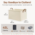StorageWorks Storage Bins, Shelves Baskets for Organizing, 45L Extra Large Fabric Closet Organizers with Handles, Metal Frame, Beige（Texture）, 2-Pack
