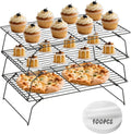 SHOUNAJIA Cooling Rack for Cooking and Baking, 3-Tier Stackable Wire Cooling Rack with Legs for Cooling Cookie, Pizza, Cake, Round Baking Paper 100 Pcs, 16" x 10", M