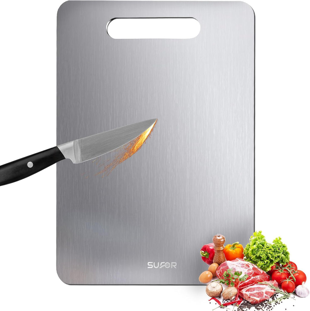 100% Pure Titanium Cutting Board for Kitchen - Dishwasher Safe,non toxic Chopping Board,Double-side Charcuterie Board For Kitchen Outdoor Camping,Housewarming Gifts for Friend(18 * 12)