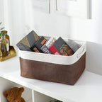 Organization and Storage Basket for Organizing - 16x12x8 inch Large 4 Pack Fabric Storage Cube Collapsible Storage Bins for Shelves, Storage Box for Cloth Books Canvas(White & Flaxen)