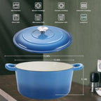 6 Quart Round Dutch Oven with Lid, Leonyo 6QT Enameled Cast Iron Dutch Oven for Sourdough Bread Baking, Heavy Duty Cookware for Braising, Stews, Roasting, Blue