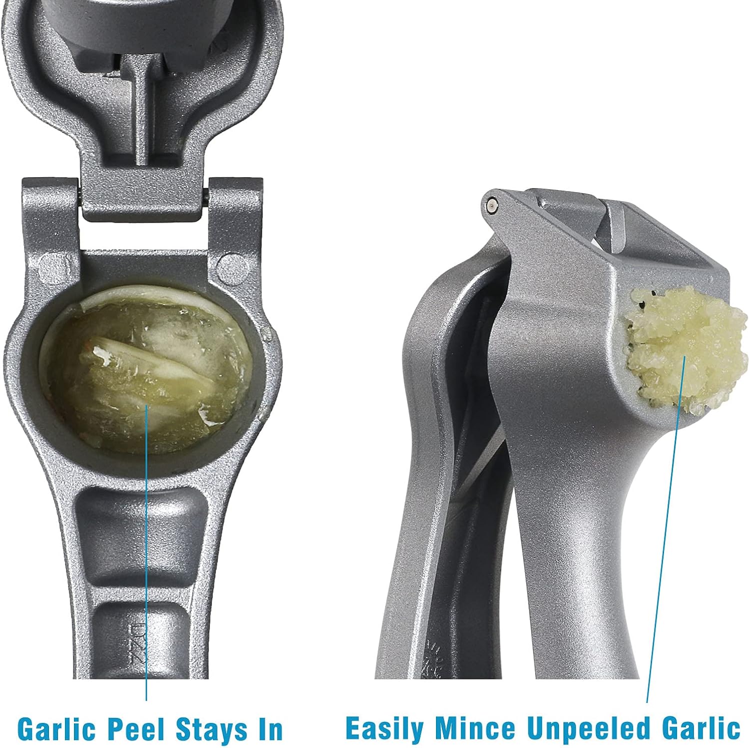 Garlic Press, Garlic Mincer Easy-squeeze Ergonomic Handle, Rust Proof, No Need To Peel, Professional Ginger Press & Garlic Crusher with Handy Cleaning Brush- Dishwasher Safe