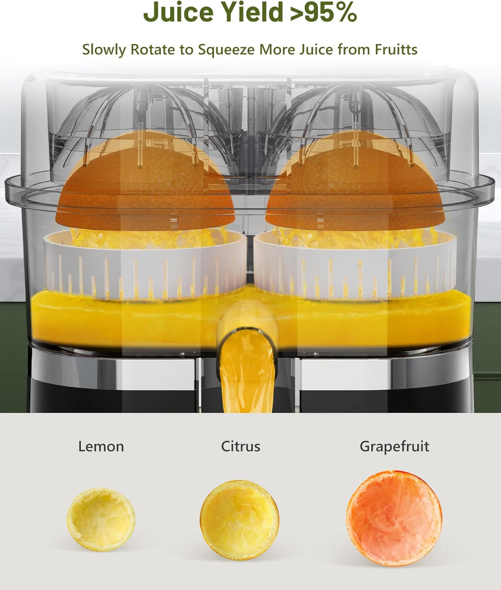 Electric Citrus Juicer, Dual-Head Orange Juicer Squeezer with Power Cord, Portable Juicer with Cleaning Brush for Lemon, Grapefruit, High Juice Yield, One Touch Operation, Easy to Clean