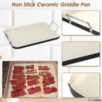17.7" x 13" Burner Griddle Pan for Stove Top Oven, Stainless Steel Handles, Non Stick Ceramic Griddle Pan Griddle Skillet, PTFE Free PFOA Free, Black