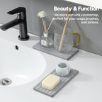 2PCS Instant Dry Diatomite Stone Counter Makeup Tray Organizer, Fast Drying Caddy Kitchen Sponge Holder Mat, Bathroom Vanity Toothbrush Bottle Dispenser Soap Dish Rack, Light Gray, 8"x 3.8"