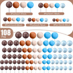 108 Pcs Balls Cake Topper DIY Cupcake Insert Foam Balloons for Cake Baking Wedding Anniversary Birthday Decoration(Retro Colors,Multi Sizes)