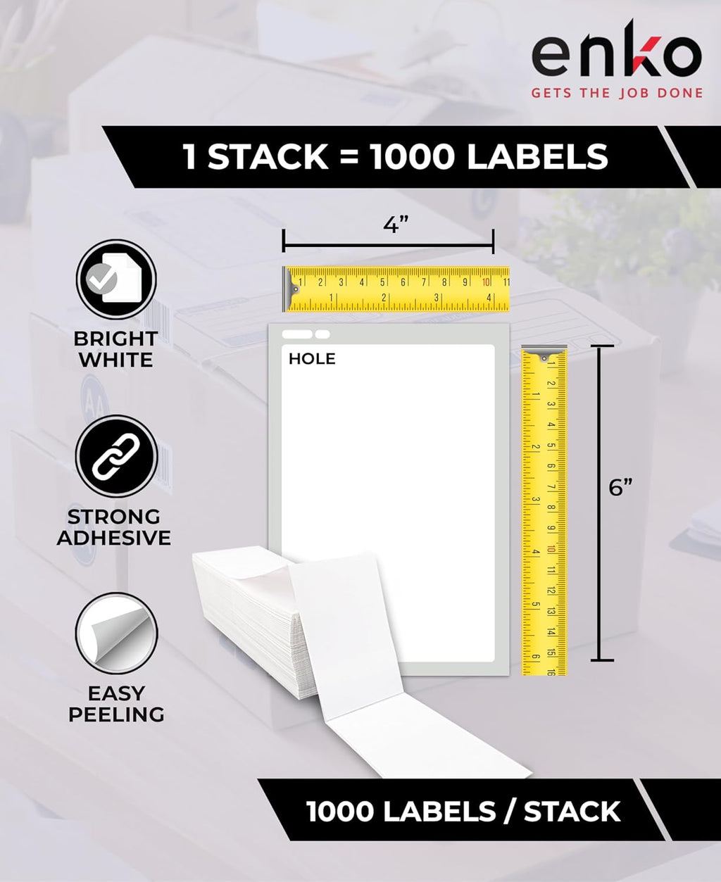enKo 4x6 Thermal Fan Fold Labels Compatible for Rollo Printer - 1 Stack of 1000 4x6 Label Zebra Printer - Mailing Postal Label Paper, Perforated, Permanent Adhesive (2 Labels/Fold)