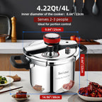 304 Stainless Steel Pressure Cooker 4 QT (4.22 Quart) - Explosion-Proof Safety Lock, One Hand Operation, Fast Cooking, Dishwasher Safe & Induction Compatible Cookware, Deeluban