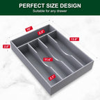 Bellsal Grey Utensil Organizer 10 Inch Silverware Tray for Drawer Utensil Holder Cutlery Organizer Kitchen Drawer Organizer 5 Compartment Small Narrow Bamboo