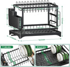 2-Tier Dish Drying Rack with Drainboard, Sink & Countertop Metal Dish Rack Organizer, Dish Drainers for Kitchen Counter, Black