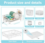 Dish Drying Rack - Space Saving Dish Rack - Dish Racks for Kitchen Counter with Drainboard,Rustproof Dish Drainer with Removable Utensil Holder,White