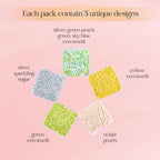 Confect Edible Sprinkles for Cakes & Cupcakes Decoration Assorted pack of 5 Summer Fun Sprinkles Mix White Dragees Green Yellow Blue Jimmies Silver Sparkling Sugar | Vegan, Gluten-Free, Nut-Free, Soy-Free, Dairy-Free, Palm Oil-Free - 5 Oz