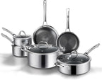 Non Stick Frying Pans Set, Hybrid Pans Set Nonstick (10 pcs),Pan for cooking, PFOA Free Kitchen set, Dishwasher and Oven-Safe Cookware Sets, Stainless Steel Skillets