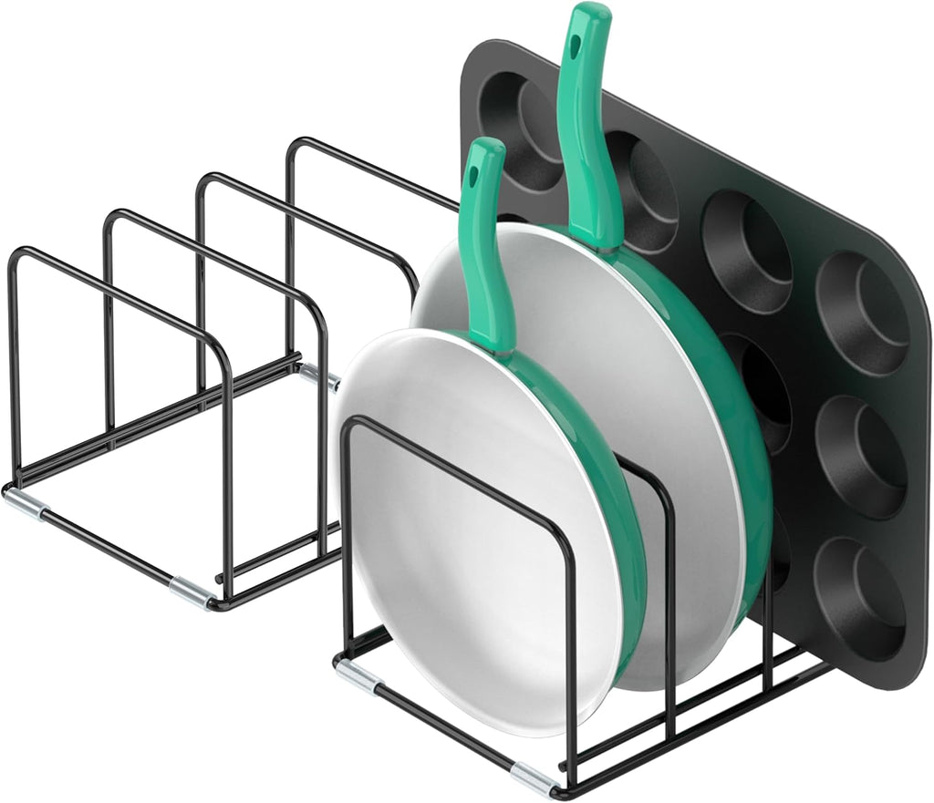 Kitchen Cabinet Organizer, 2PSC Steel Cookware Holder, Divided Holder with 3 Slots for Skillets Baking Tray and Chopping Board Rack - Pan Holder Storage (2.2 Inch Width Slots)