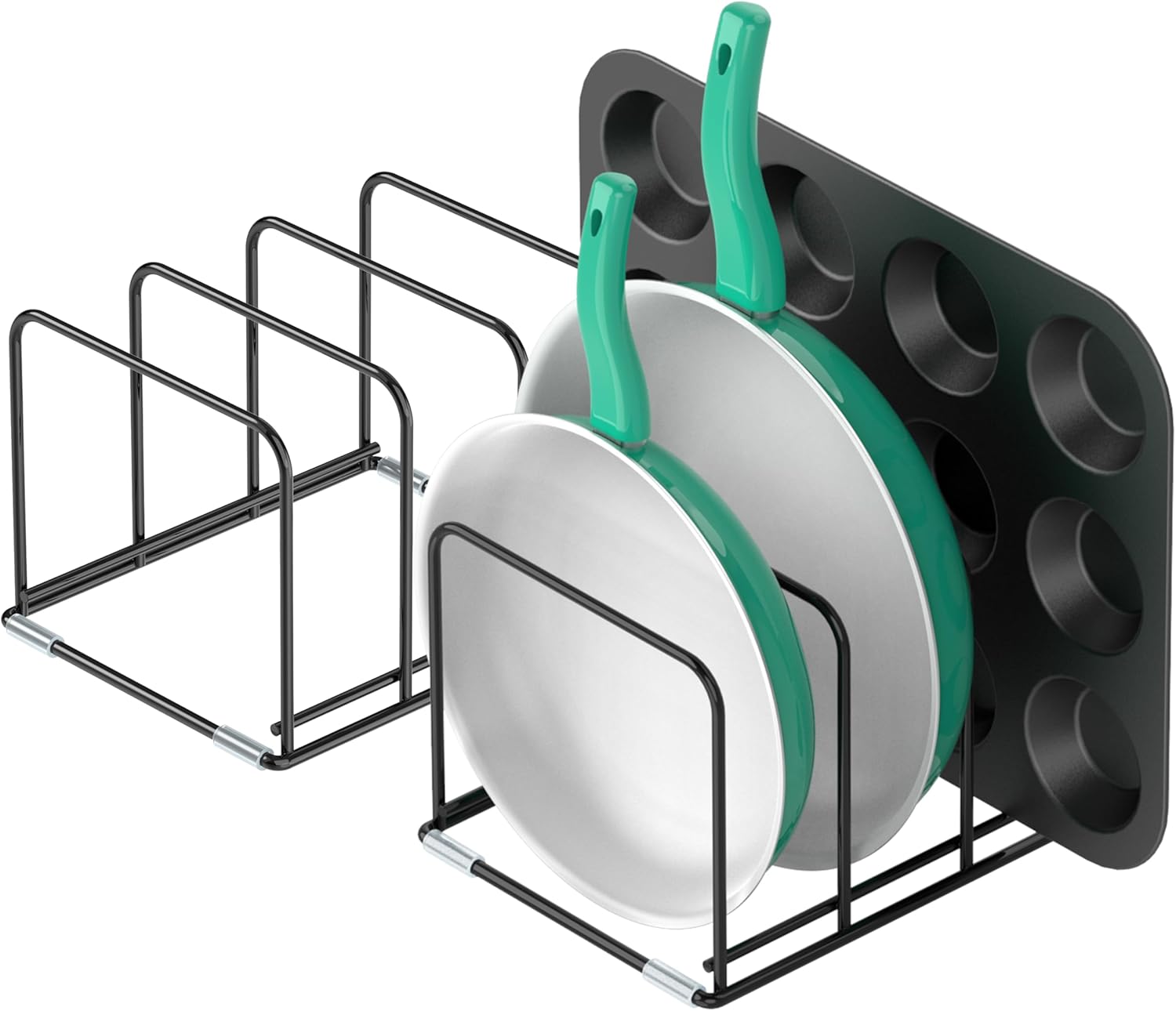 Kitchen Cabinet Organizer, 2PSC Steel Cookware Holder, Divided Holder with 3 Slots for Skillets Baking Tray and Chopping Board Rack - Pan Holder Storage (2.2 Inch Width Slots)