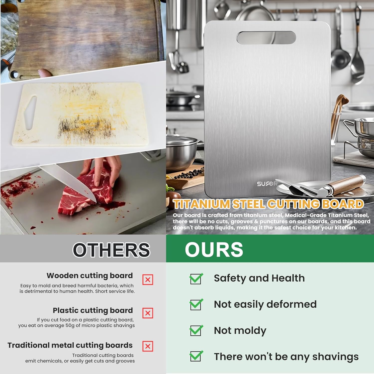 100% Pure Titanium Cutting Board for Kitchen - Dishwasher Safe,non toxic Chopping Board,Double-side Charcuterie Board For Kitchen Outdoor Camping,Housewarming Gifts for Friend(18 * 12)