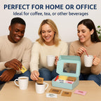 Pogalight Premium, Sugar and Sweeteners Variety Pack (300-Pack) - 70 Pure Cane Sugar, 40 Brown Sugar,70 Yellow Stevia, 70 Pink Sweetener, 50 Stirrers - Perfect for Coffee, Tea, Baking, Office, Restaurant,
