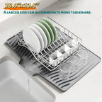 CIEO Silicone Dish Drying Mat for Kitchen Counter, Slope Fast Self-Draining, Non-Slip Drain Pad, Easy Clean Countertop Protection Mat, Multiple Use for Dishes Drying Rack（18.9"x 13.58",Black）