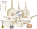 Caannasweis 20Pcs Cookware Sets, Nonstick Pots and Pans Set, Granite Induction Cookware, Non Stick Kitchen Cooking Set, Cream White Egg Pan Set, PFOS PFOA Free