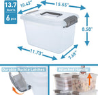 Citylife 6 Packs 13.7 QT Storage Bins with Lids Clear Plastic Bins with Grey Handle Stackable Storage Containers for Organizing