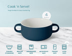 Kook Soup Crocks, Ceramic Bowls, Broil, Oven, Microwave and Dishwasher Safe, with Handles, For Casserole, Pasta, Cereal, 18 oz, Set of 4 (Navy)