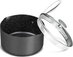 MICHELANGELO 3 Quart Saucepan with Lid, Hard Anodized Nonstick Sauce Pan with Strainer Lid & Pour Spouts for Easy Pour, Granite Derived Coating Sauce Pan for Cooking, Small Pot - 3 Qt Saucepan
