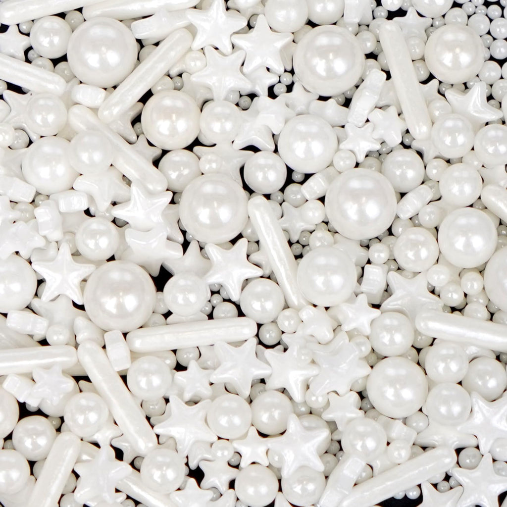 White Pearl Star Rods Sprinkles, Edible Pearls Sugar, 130g/4.58oz, White Sprinkles for Cupcake Decorating, Cupcake Toppers, Cake Decorations