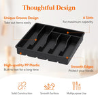 Lifewit Silverware Drawer Organizer Tray, Plastic Cutlery Storage for Kitchen Drawer, Flatware and Utensil Holder Divider for Spoons Forks Knives Tableware, 6 Compartment, Black