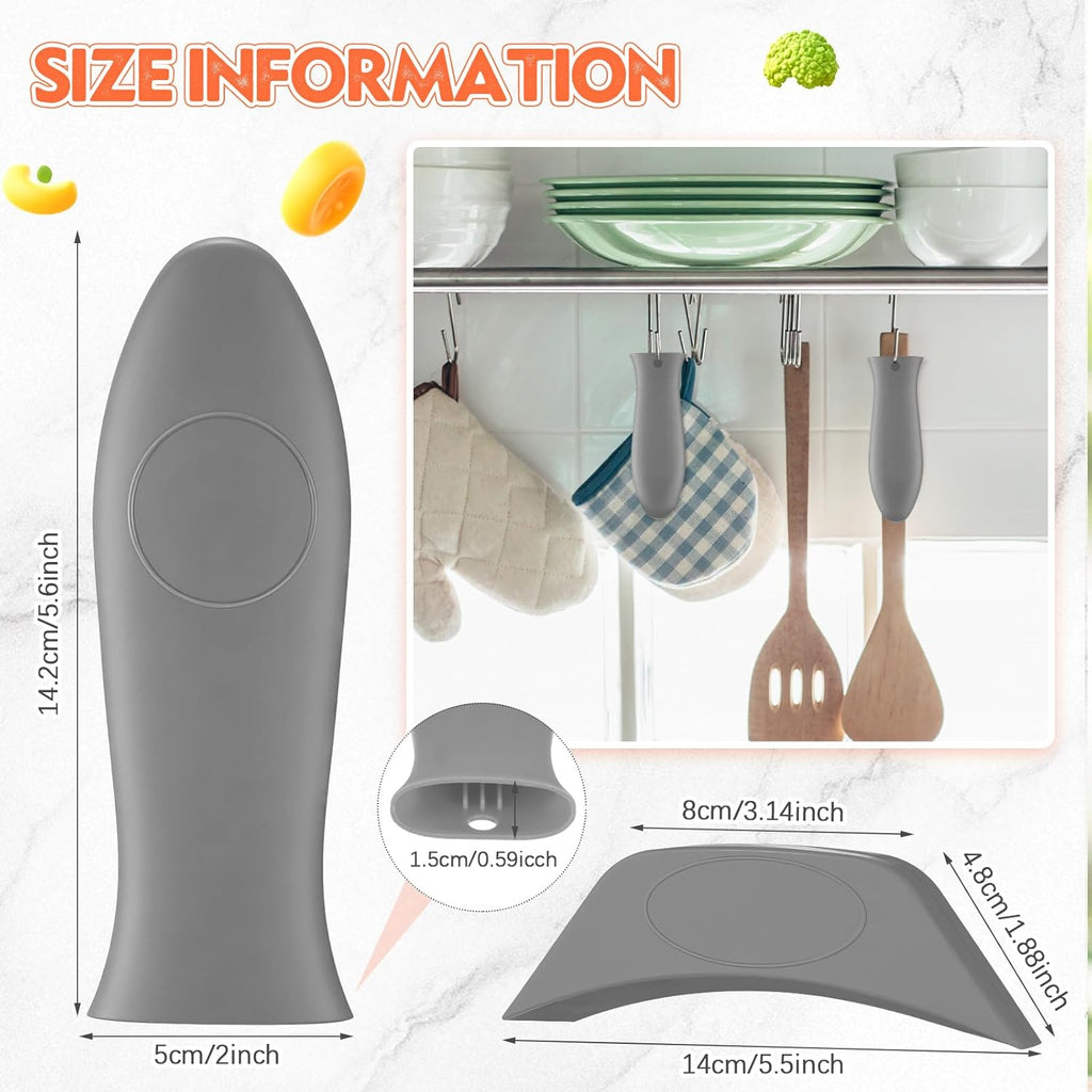 Domensi 4 Pcs Silicone Hot Handle Holder Set Cast Iron Skillet Handle Covers Heat Resistant Silicone Assist Handle Holder for Frying Pans Cast Iron Skillet Griddles Cookware(Grey)