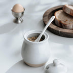famiware Milkyway Sugar Bowl with Lid and Spoon, 10oz Ceramic Sugar Jar/Pot/Dispenser for Salt, Condiments, Spice, Seasonings, Sugar Container for Coffee Bar, Home, Kitchen, and Countertop, Light Gray