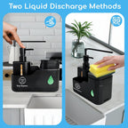 Kitchen Hand and Dish Soap Dispenser Set (Black) – Dual Pump Bottles with Sponge Caddy, Brush Holder, Towel Bar & Drain Rack – Space-Saving Countertop Organizer for Sink & Bathroom