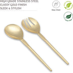 Folkulture Serving Utensils for Modern Serving and Cooking, Stainless Steel Kitchen Salad Servers or Salad Tongs, 12-Inch Serving Spoon and Fork Set for Salad, Gravies or Pasta, Gold/Brass Finish