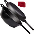 Cuisinel Cast Iron Skillet + Lid - 2-In-1 Multi Cooker - Deep Pot + Frying Pan - 3-Qt Dutch Oven - Pre-Seasoned Oven Cookware - Works for Bread, Indoor/Outdoor, Grill, Stovetop and Induction