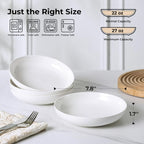 Y YHY Pasta Bowls, 27 Ounces Salad Bowls, Ceramic Serving Bowl Set of 4, 7.8 Inch Porcelain Pastes for Serving Dinner and Salad，Wide and Shallow Bowls Set, Microwave and Dishwasher Safe, White