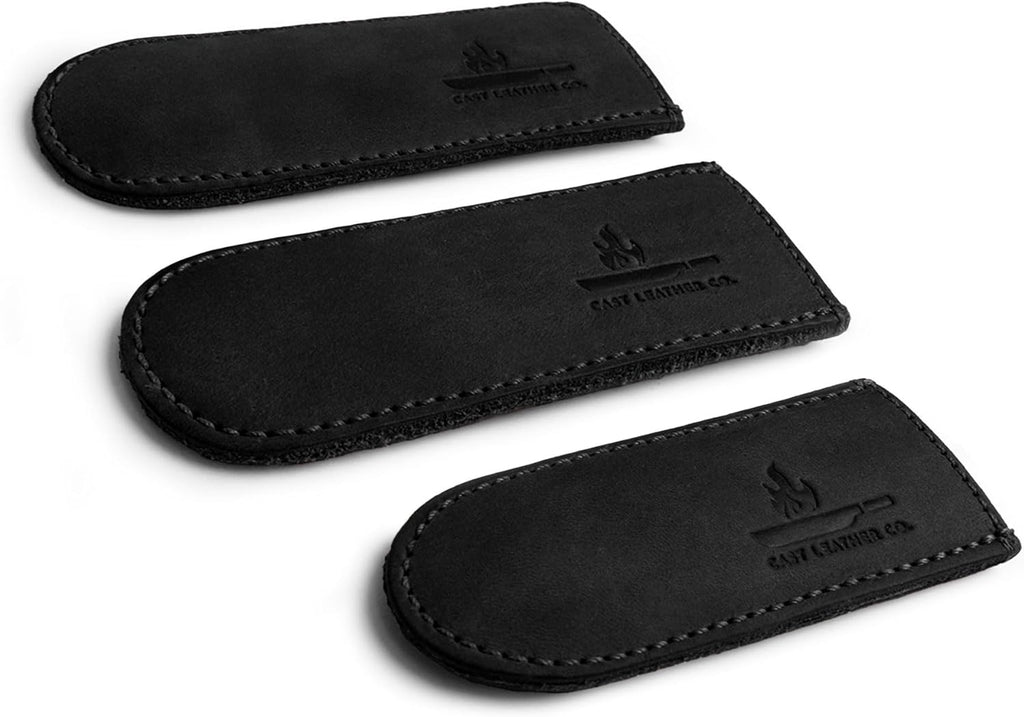 Leather Skillet Handle Cover for Cast Iron Skillets, Heat Resistant Pan Handle Covers (Charcoal Black)