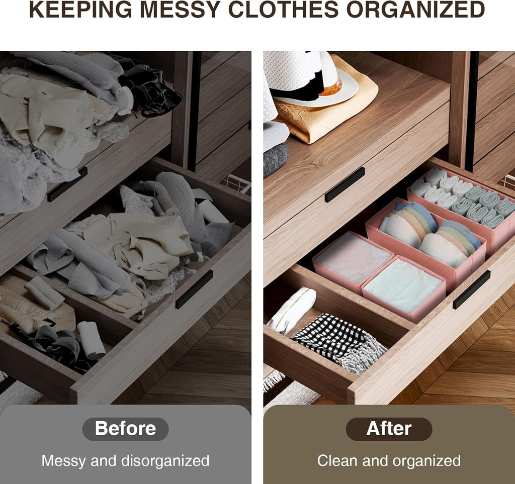 DIMJ Fabric Drawer Organizer Bins - 12 Pack Foldable Sock & Clothes Organizer - Pink