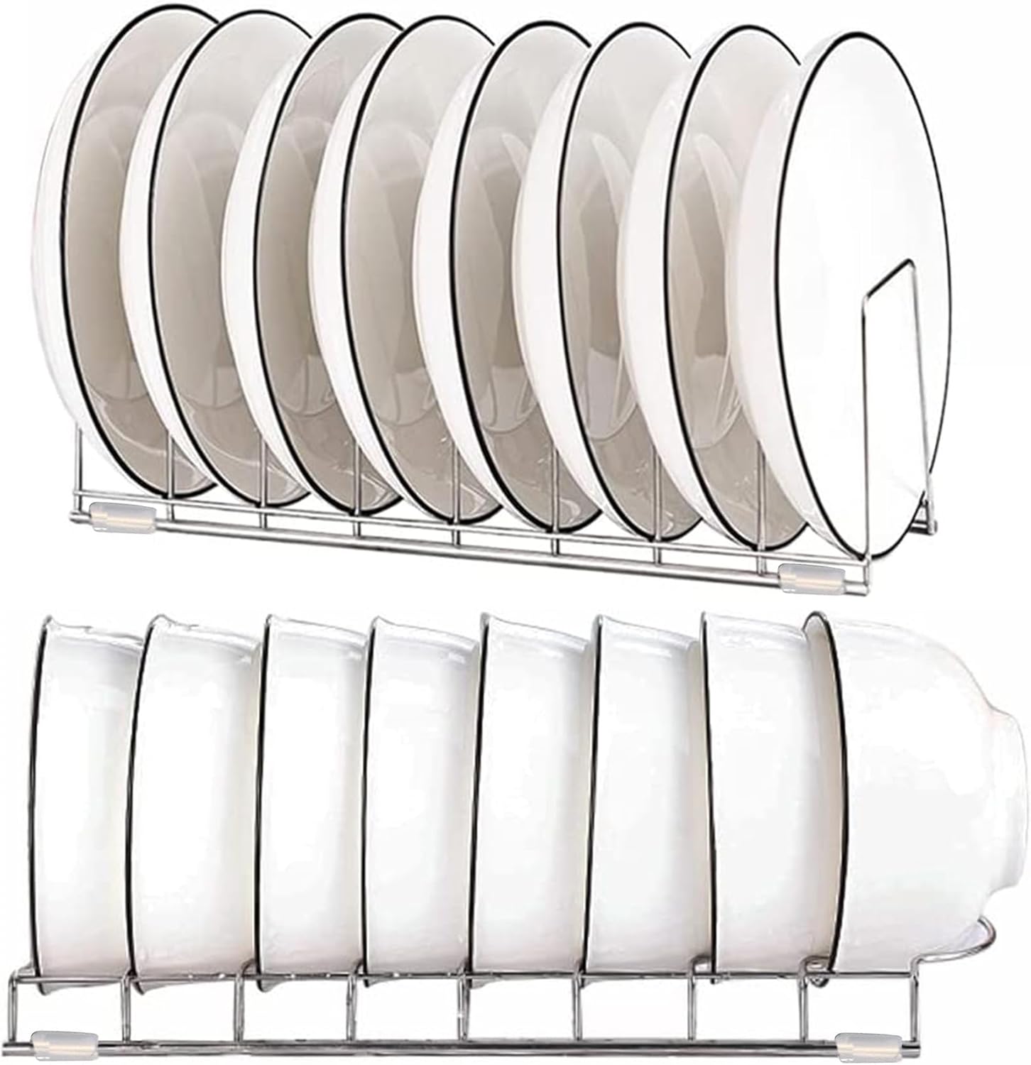 2PCS Dish Rack, Stainless Steel Small Bowl Drainer, Pot Lid Holder, Plate Organizer for Cabinet for Plates Cutting Boards, Bakeware, Cooling Racks, Pots & Pans, Chrome