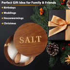 Salt Cellar, Acacia Wood Salt Container with Built-in Spoon & Swivel Lid, Engraved SALT Box, Salt Holder Bowl for Countertop Seasoning Storage