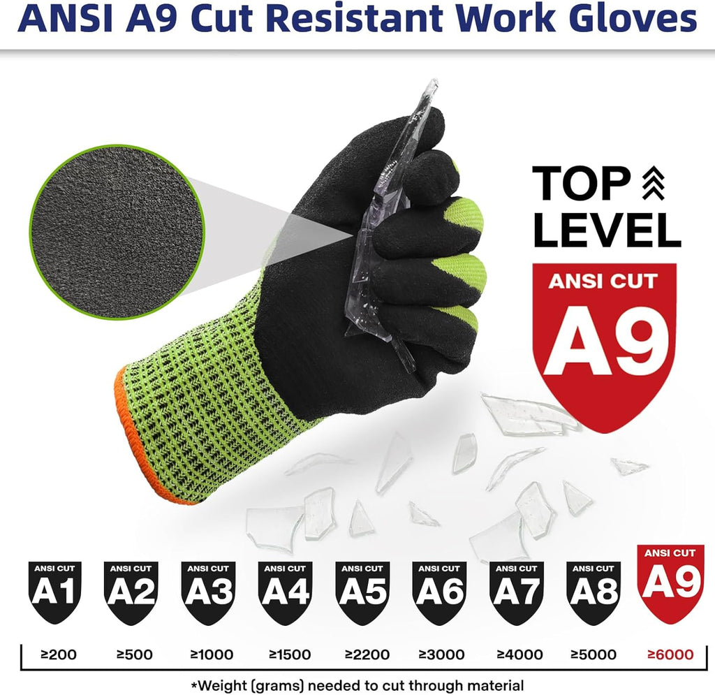 Schwer ProGuard Highest Level Cut Resistant Work Gloves PR3326 for Extreme Protection，ANSI A9 Cut Gloves with Reinforced Thumb, Non Slip, Breathable, Durable, Touch-screen, Non PFAS, Yellow 1 Pair（M）