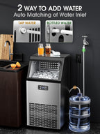 Joy Pebble Commercial Ice Machine,100 lbs/Day, Under-Counter Commercial Ice Maker with 24 Hour Timer,Ice Thickness Control,One Quick Self-Cleaning Function for Bar/Cafes/Home,Stainless Steel