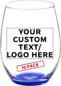 DISCOUNT PROMOS 10 ARC Stemless Wine Glasses Set, 21 oz. - Customizable Text, Logo - Chardonnay, Cabernet, Merlot, Sauvignon - Blue