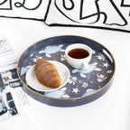 Spsyrine Decorative Serving Tray with Handles, Lacquered Coffee Table Tray for Ottoman, Round Waterproof Platters for Centerpieces, Parties, Living Room, Kitchen Counter Organization Turtle